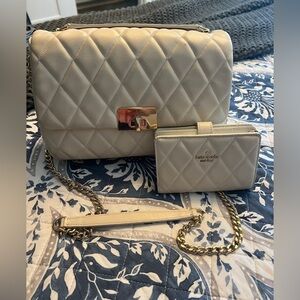 Kate Spade Leather Cream Quilted Gold Chain Strap Shoulder Bag & wallet